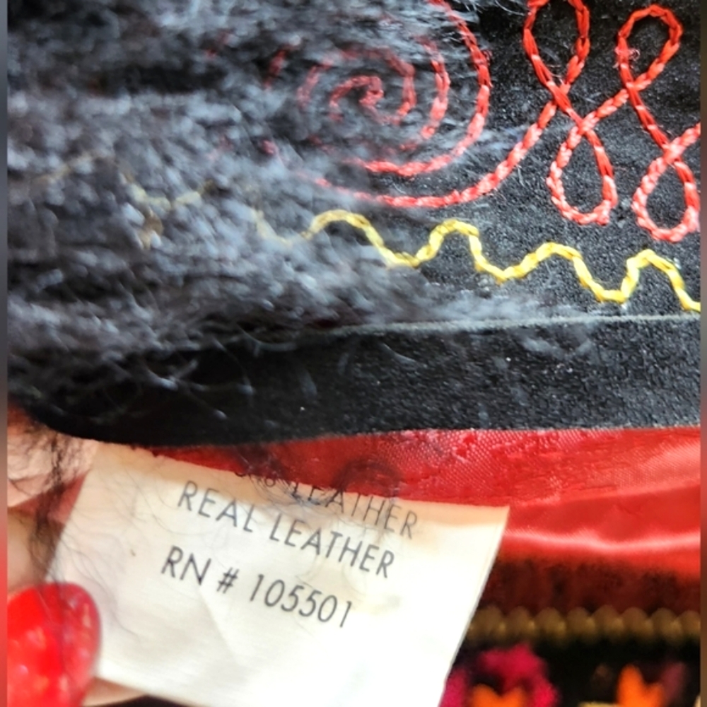 DOUBLE D RANCH Black Suede Embroidery Mongolian Lamb Fur Collar Cuffs Jacket NWT - Picture 13 of 16